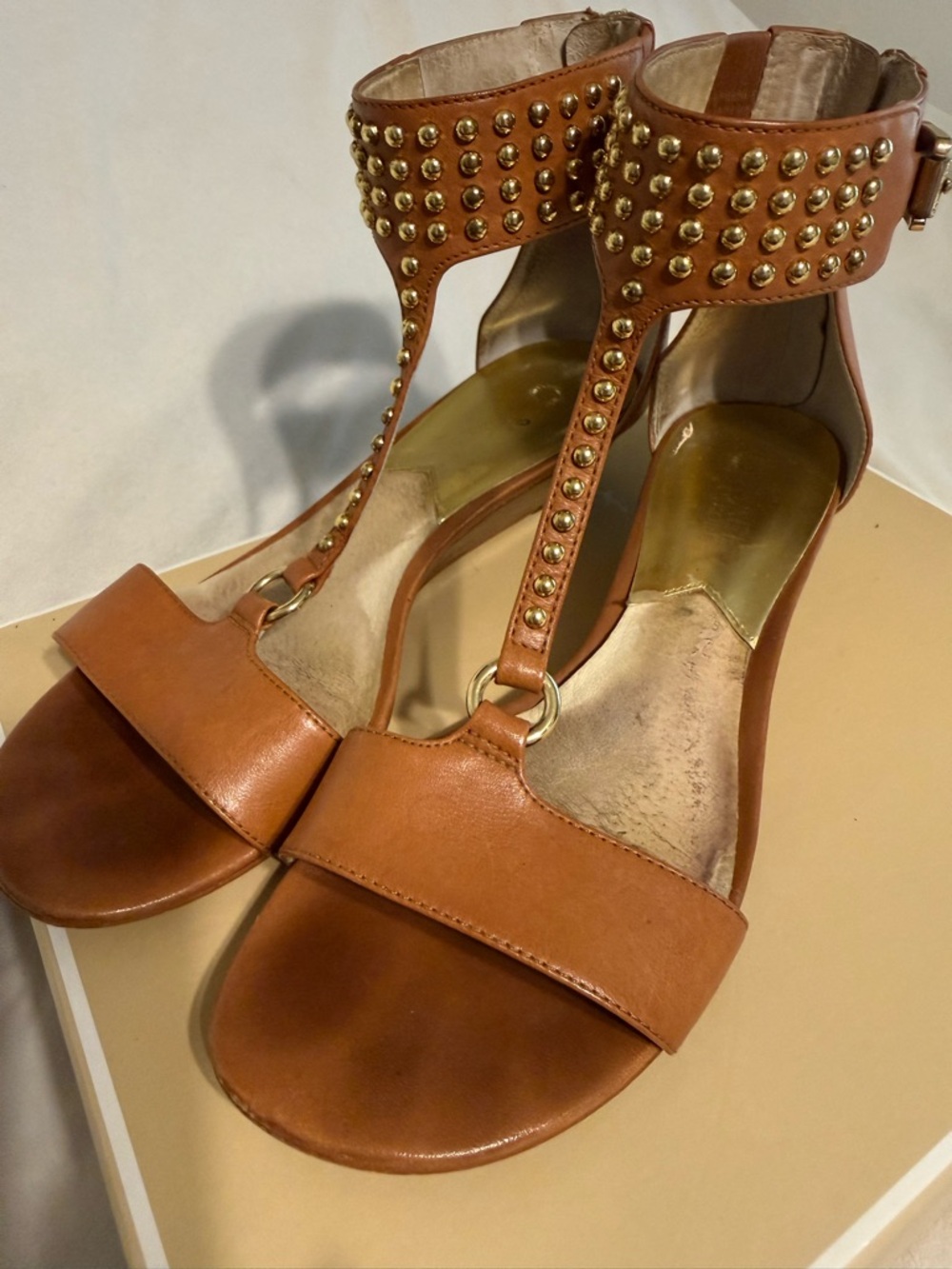 Michael Kors Women's Celena Wedge Leather Brown Sandals Sz 8 - Picture 5 of 6